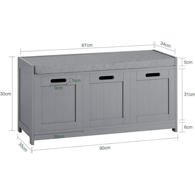 Açık Gri Endüstriyel Ahşap Minderli ve Sepetli Ayakkabılık Bench - 90x35x45 cm - 119574