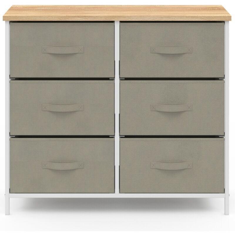Açık Gri Kumaş ve Metal İskeletli 6 Bölmeli Endüstriyel Şifonyer - 80x30x70 cm - 123415