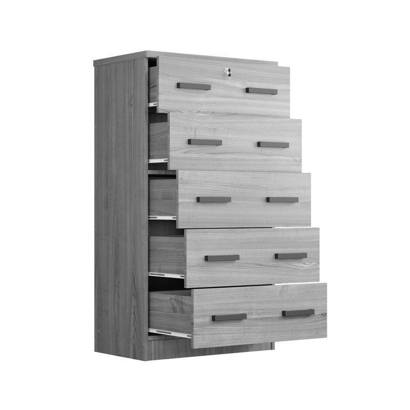 Açık Gri MDF 5 Derin Çekmeceli ve Kilitli Şifonyer - 80x40x143 cm - 122932