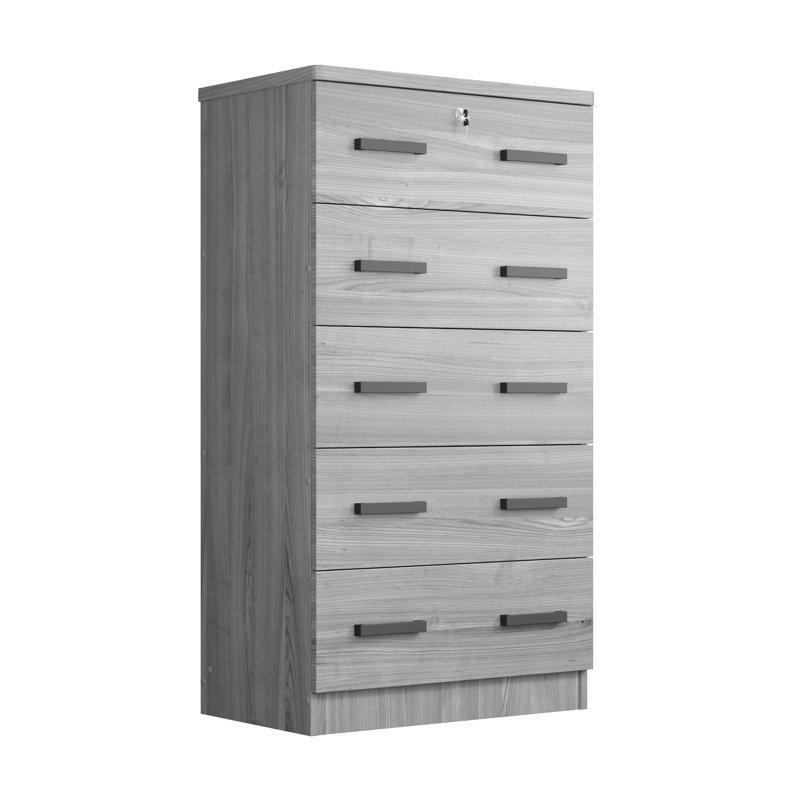 Açık Gri MDF 5 Derin Çekmeceli ve Kilitli Şifonyer - 80x40x143 cm - 122932