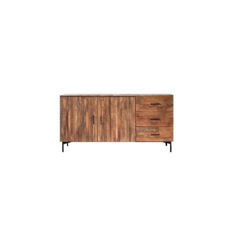 Açık Kahverengi Masif Mango Ağacı Siyah Metal Ayaklı 2 Kapaklı Konsol - 160x40x80 cm - 129439