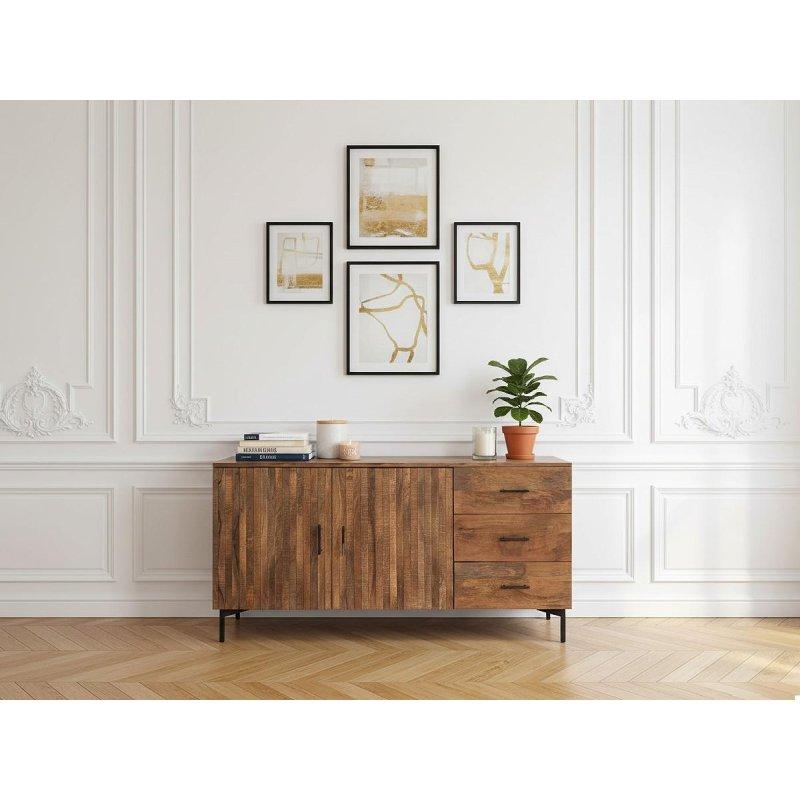 Açık Kahverengi Masif Mango Ağacı Siyah Metal Ayaklı 2 Kapaklı Konsol - 160x40x80 cm - 129439