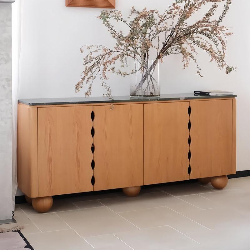 Açık Kahverengi Masif ve Endüstriyel Ahşap Dişbudak Ayaklı Üstü Mermer Konsol - 160x41x76 cm - 129142