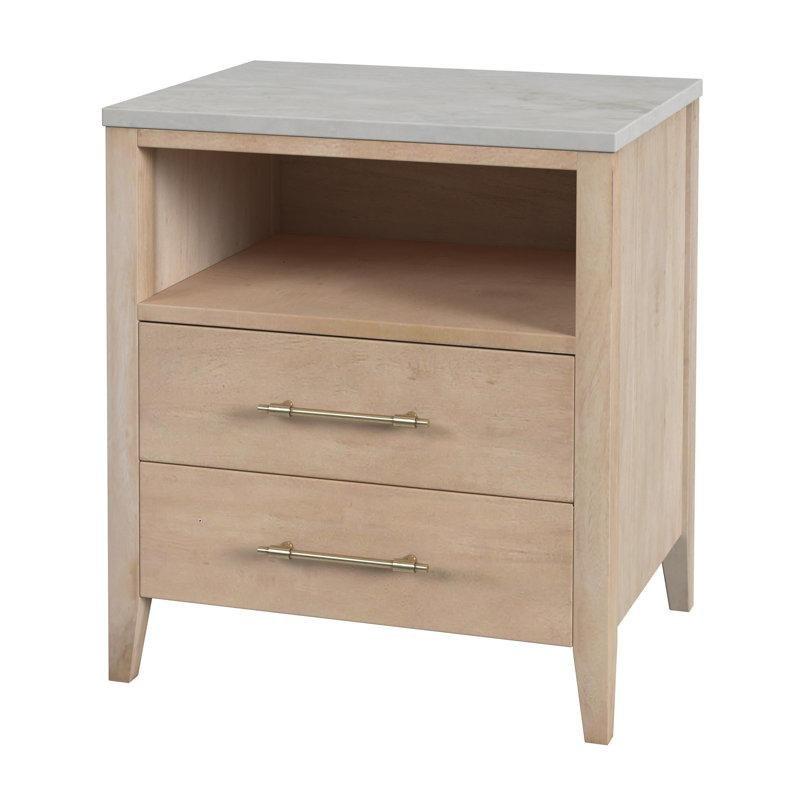 Açık Kahverengi Mermer Üst Tablalı Masif Ahşap Çekmeceli Komodin - 56x44x64 cm - 127972