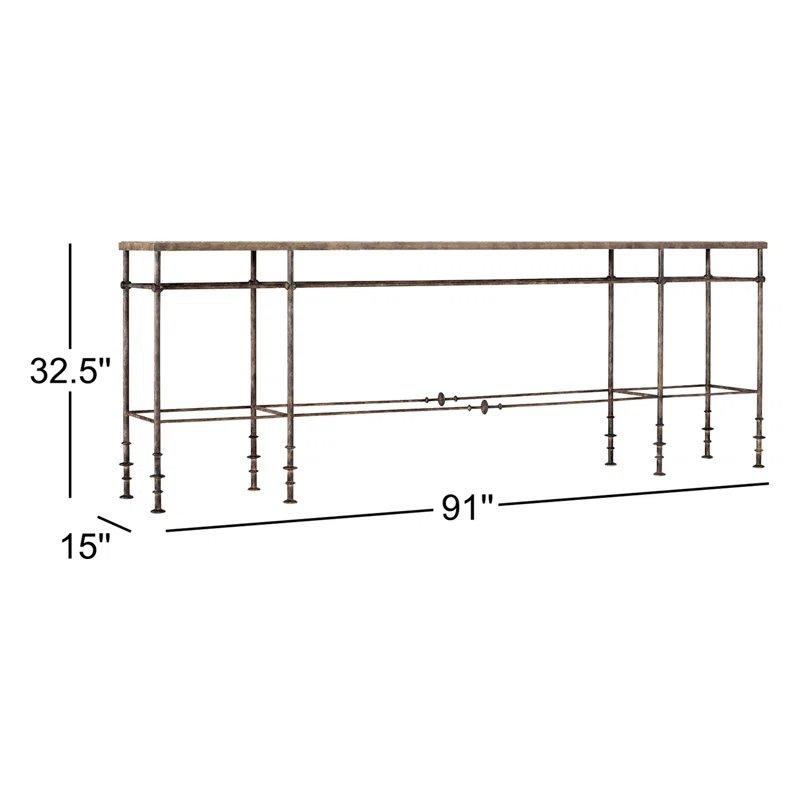 Açık Kahverengi Okside Demir Ayaklı Cilalı Traverten Dresuar - 232x39x83 cm - 132633