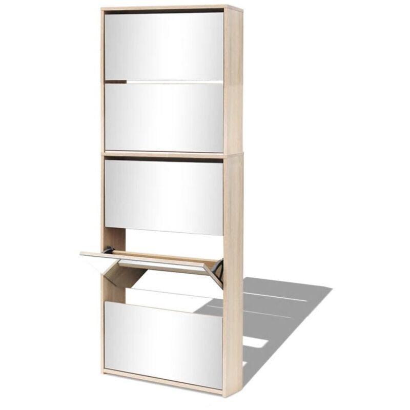 Açık Meşe 5 Düşer Kapaklı Aynalı Ayakkabılık - 63x17x170 cm - 119090