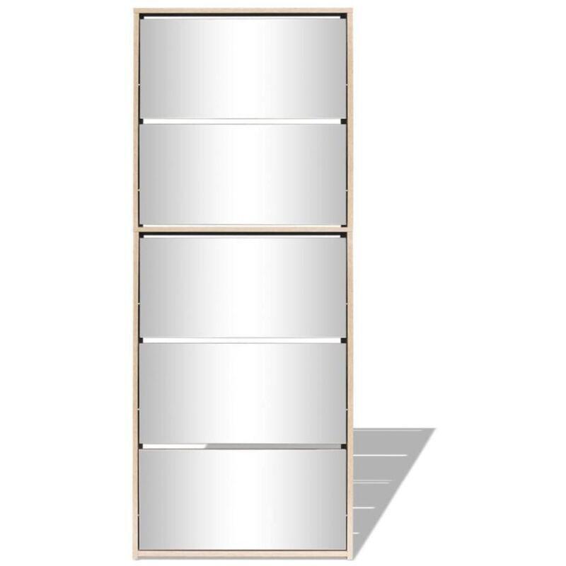 Açık Meşe 5 Düşer Kapaklı Aynalı Ayakkabılık - 63x17x170 cm - 119090