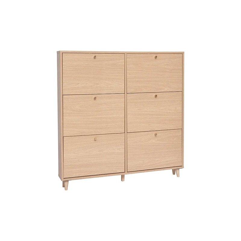 Açık Meşe Ahşap 6 Düşer Kapaklı Gold Detaylı Ayakkabılık - 127 cm - 118462