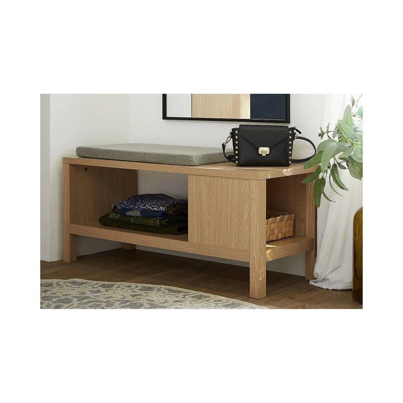 Açık Meşe Ahşap Minderli ve Raflı Ayakkabılık - 100 cm - 118465