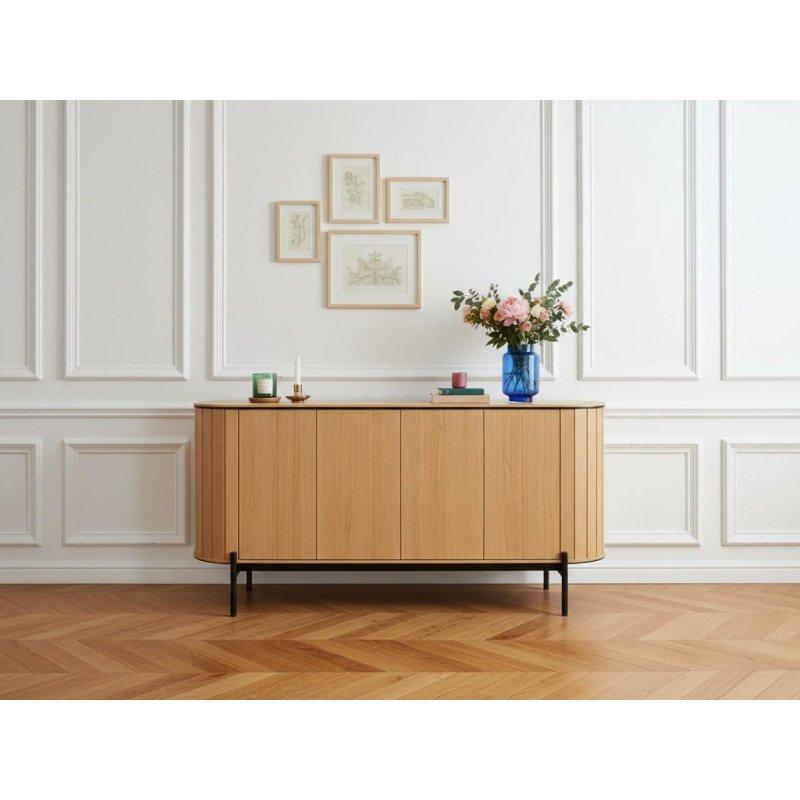 Açık Meşe Endüstriyel Ahşap Çizgili Yüzeyli Siyah Metal Ayaklı Konsol - 168x46x82 cm - 129547