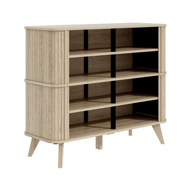 Açık Meşe Endüstriyel Ahşap Yivli Sürgülü Kapaklı Hasır Ayakkabılık - 107x40x89 cm - 120967