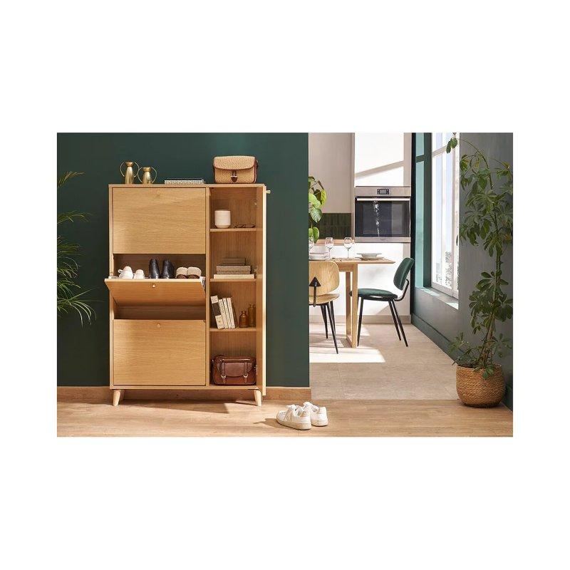 Açık Meşe Gold Kulp Detaylı 3 Düşer Kapaklı ve Dolaplı Ayakkabılık - 90x130 cm - 118366