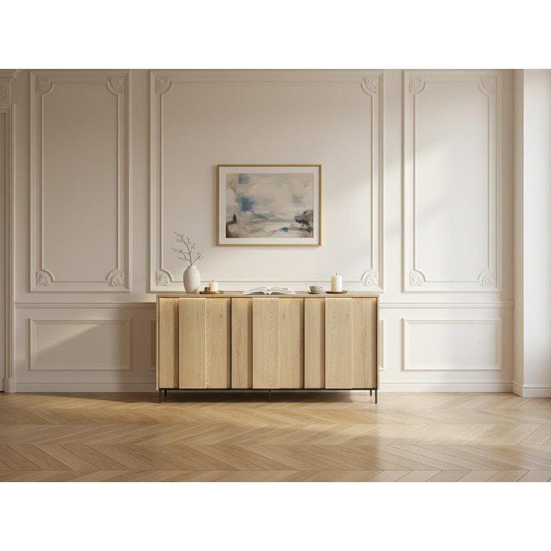 Açık Meşe Rengi Metal Ayaklı LED Aydınlatmalı 3D Rölyef Desenli 3 Kapaklı Konsol - 167x41x84 cm - 129511