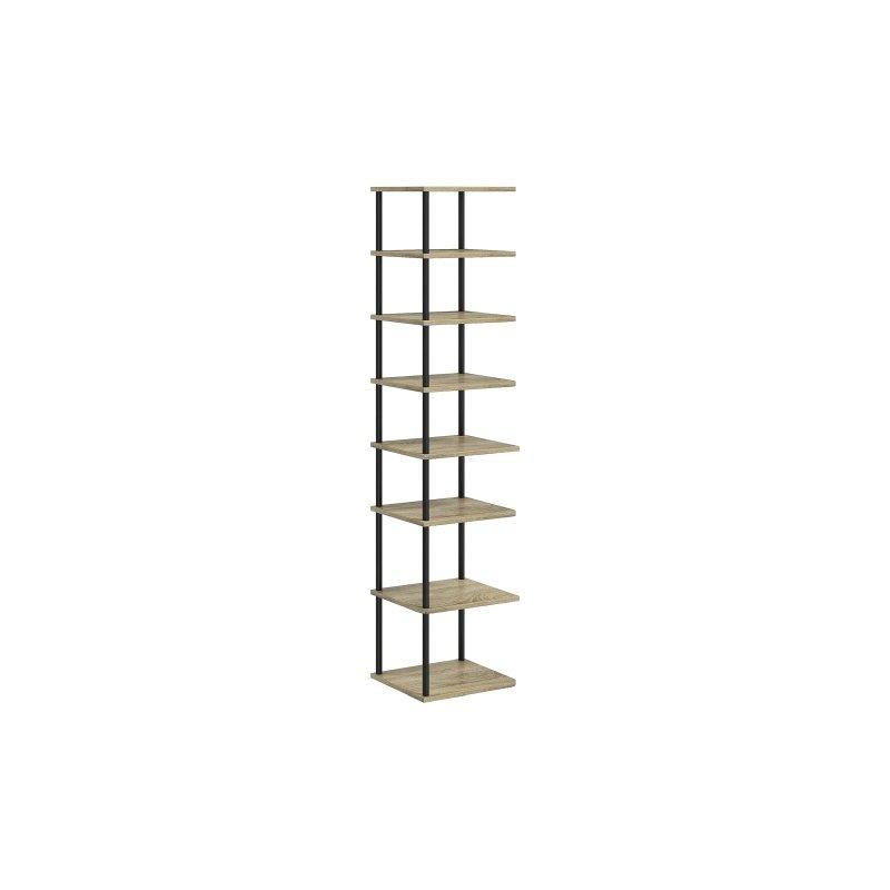 Açık Meşe ve Siyah Metal 8 Raflı Endüstriyel Tasarım Dikey Ayakkabılık-28x26x125 cm - 118372