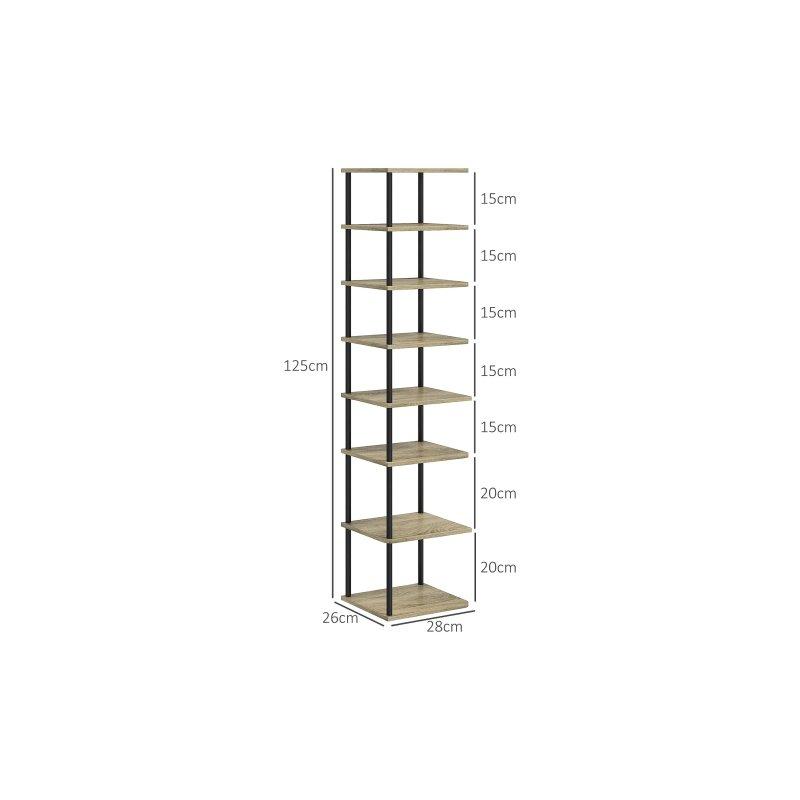 Açık Meşe ve Siyah Metal 8 Raflı Endüstriyel Tasarım Dikey Ayakkabılık-28x26x125 cm - 118372