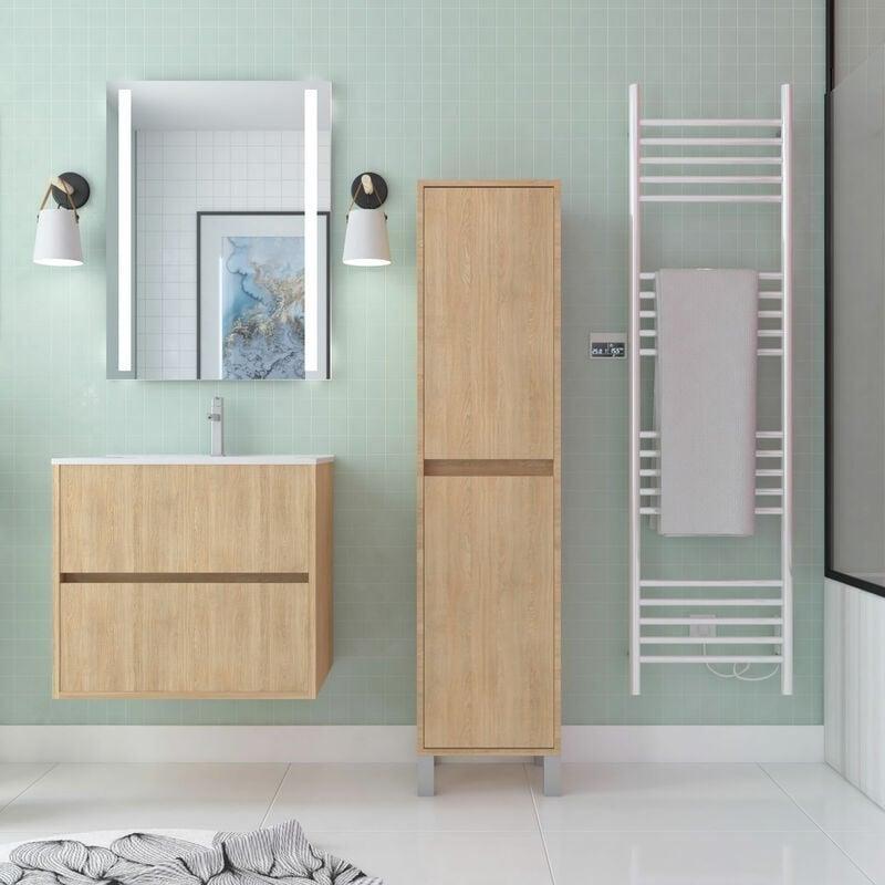 Açık Pembe Melamin Yavaş Kapanan Kapaklı Ayaklı Banyo Dolabı-35x33x160 cm - 113989