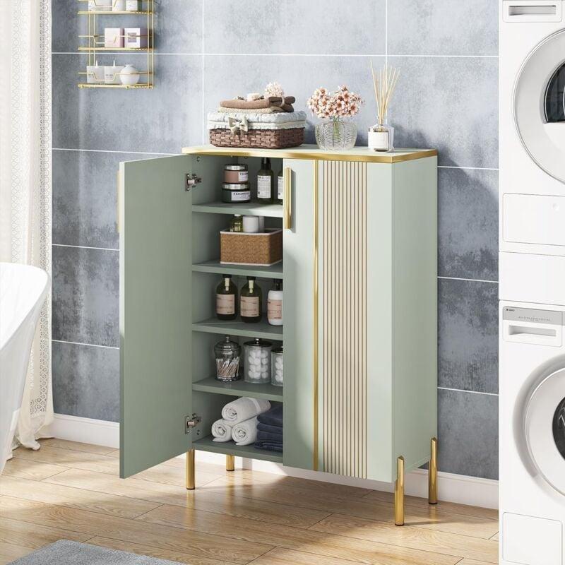 Açık Yeşil Ahşap Gold Detaylı 6 Raflı Kapaklı Ayakkabılık - 70x35x100 cm - 120427