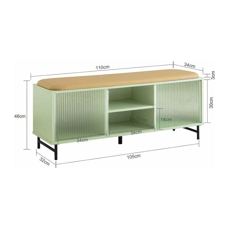 Açık Yeşil Sürgülü Cam Kapaklı Minderli Ayakkabılık - 110x34x46 cm - 118429