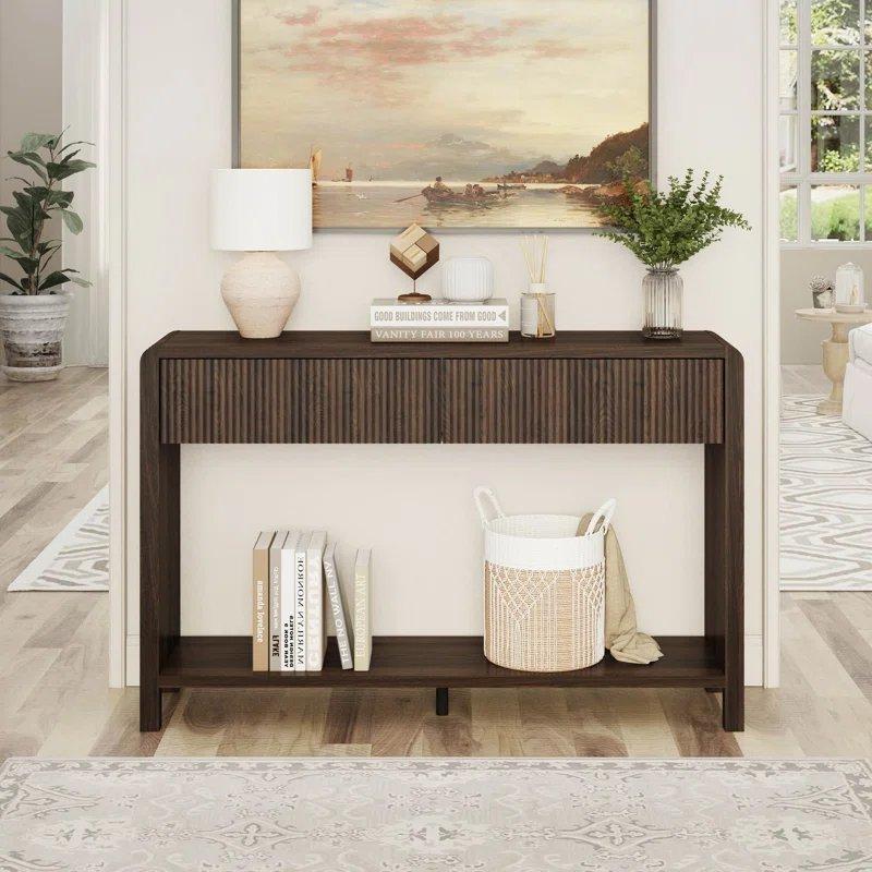 Ahşap 2 Çekmeceli Dalga Desenli Dresuar - 120x30x77 cm - 133077