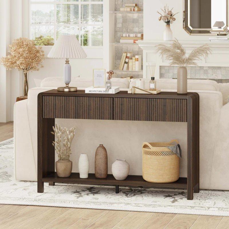 Ahşap 2 Çekmeceli Dalga Desenli Dresuar - 120x30x77 cm - 133077