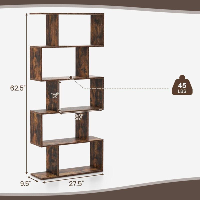 Ahşap Desenli Endüstriyel Ahşap 5 Raflı Geometrik 2li Set Kitaplık - 159x70 cm - 142072