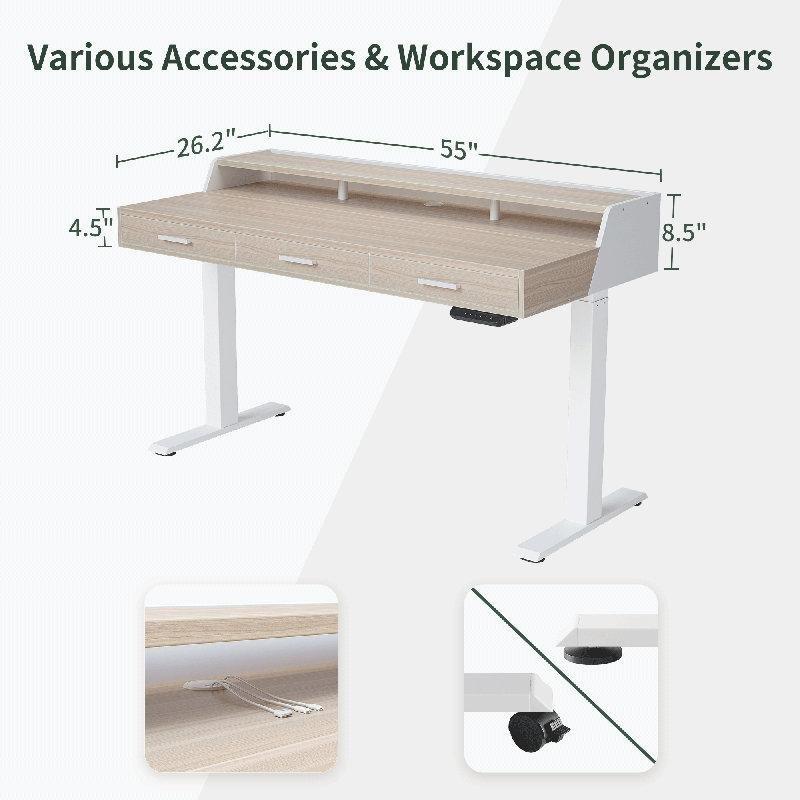 Ahşap Elektrikli Ayarlanabilir Çekmeceli Bilgisayar Masası-140x66 cm - 116418