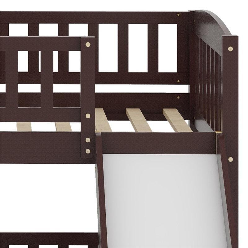 Ahşap Masif Çam Kaydıraklı ve Çit Korumalı Alçak Ranza - 202x145x130 cm - 124134
