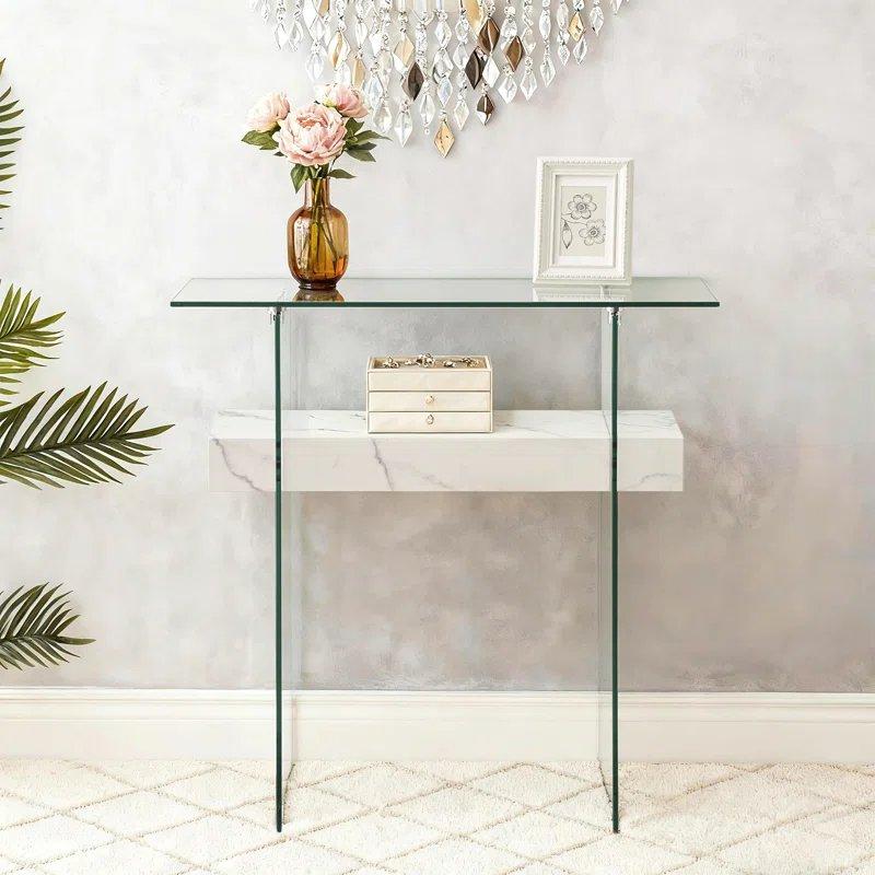 Ahşap Raflı Temperli Cam Ayaklı Cam Dresuar - 80x36x80 cm - 131790