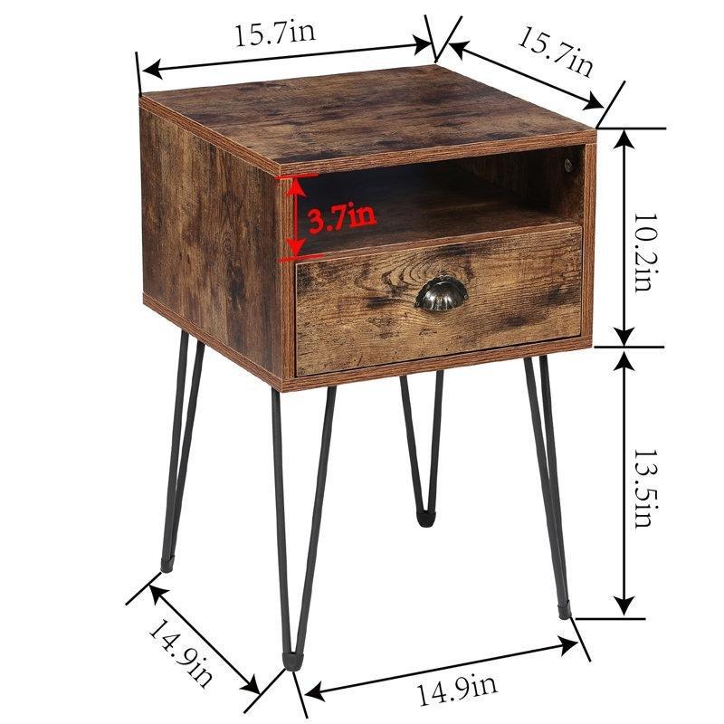 Ahşap Rengi Metal ve Endüstriyel Ahşap Raflı Ferforje Komodin - 40x40x61 cm - 127912