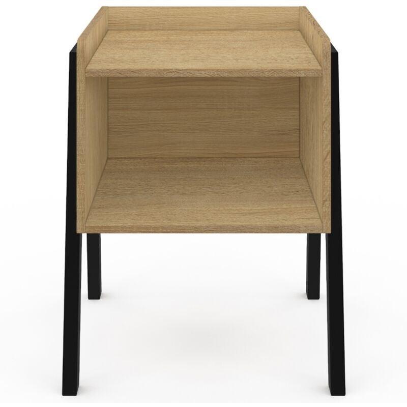 Ahşap Rengi ve Siyah Metal Ayaklı 2'li Set Raflı Komodin - 40x40x50 cm - 127729