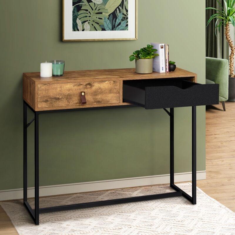 Ahşap ve Metal 2 Çekmeceli Endüstriyel Tasarım Dresuar - 100x35x80 cm - 133978