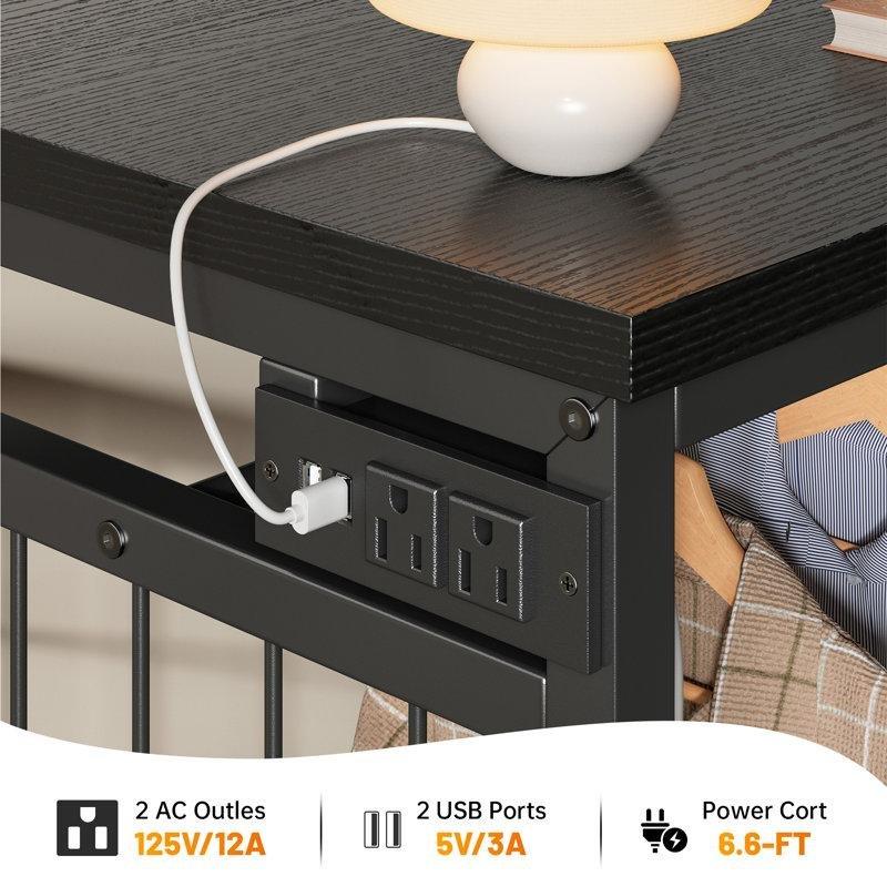 Ahşap ve Metal Gövdeli LED Işıklı Şarj İstasyonlu Askılıklı Şifonyer - 125x41x120 cm - 123046