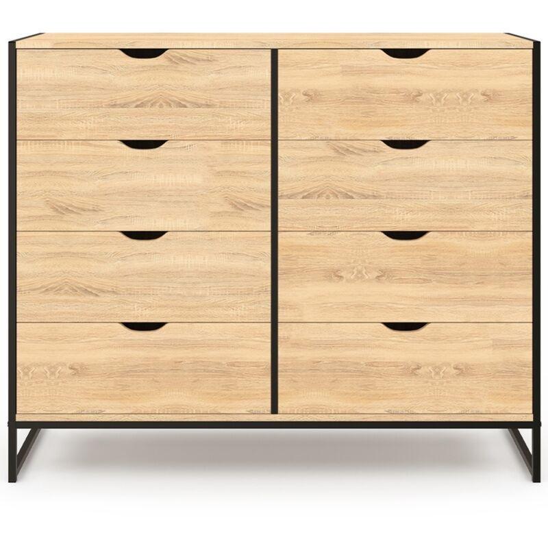 Ahşap ve Siyah Metal 8 Çekmeceli Endüstriyel Şifonyer - 115x39x95 cm - 123351