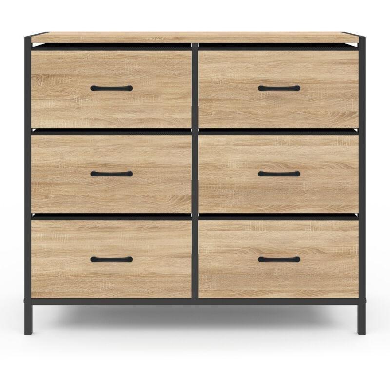 Ahşap ve Siyah Metal İskeletli 6 Çekmeceli Endüstriyel Tasarım Şifonyer - 80x30x70 cm - 123524