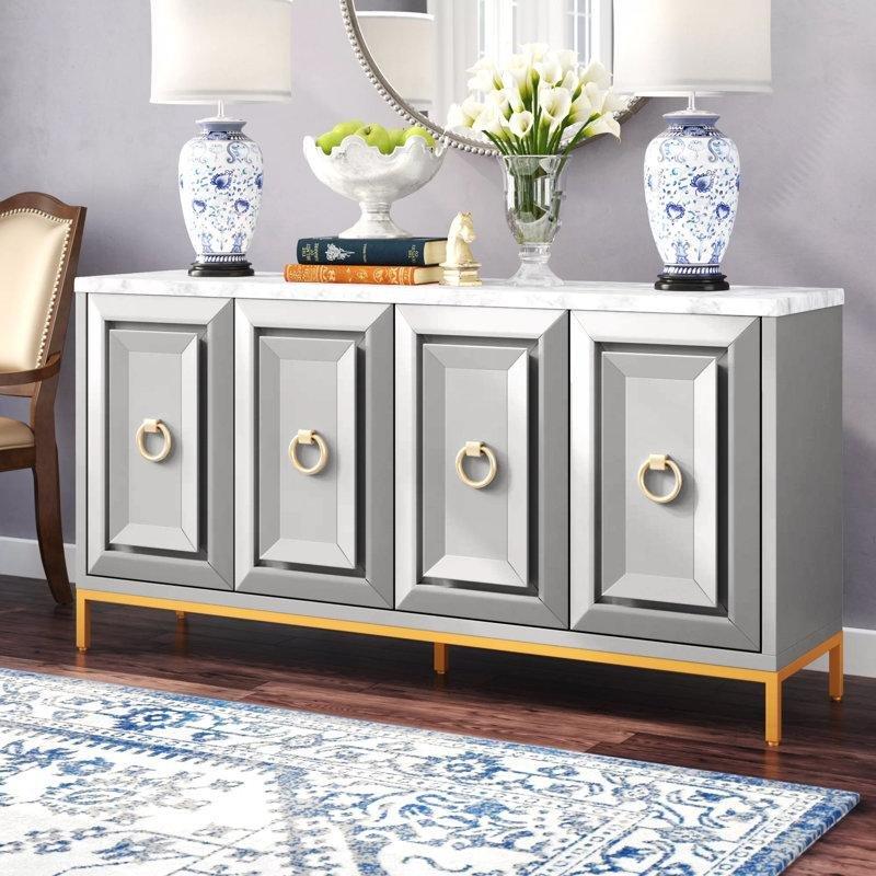 Akasya Ahşap Gold Detaylı 4 Kapaklı Şaraplıklı Üstü Mermer Konsol - 181x49x92 cm - 129151