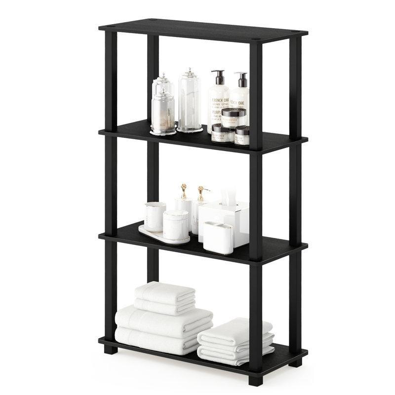 Americano Siyah Endüstriyel Ahşap Yuvarlak Köşeli 4 Raflı Kitaplık - 60x111x30 cm - 141121