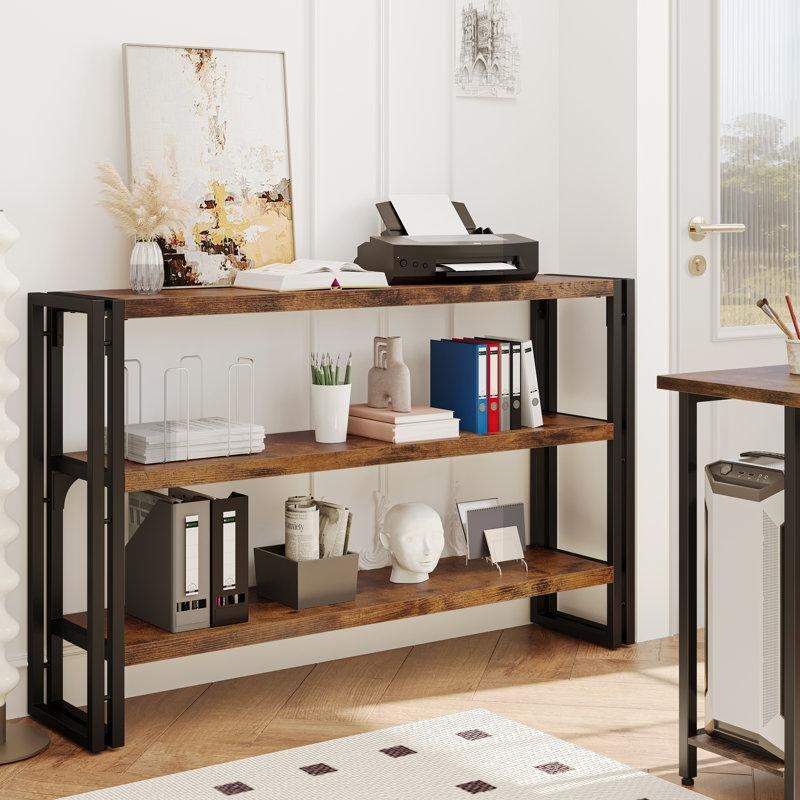 Antik Ahşap Görünümlü Metal İskeletli 3 Raflı Yatay Kitaplık - 130x90x30 cm - 141760