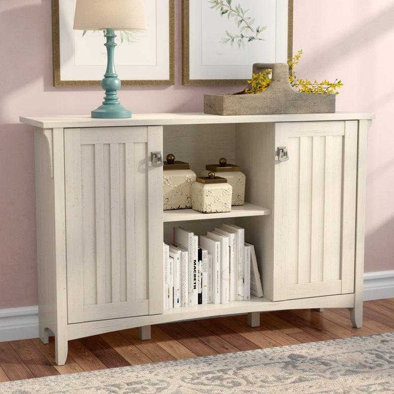 Antik Beyaz Masif Üst Tablalı 2 Kapaklı Konsol - 118x33x77 cm - 128716