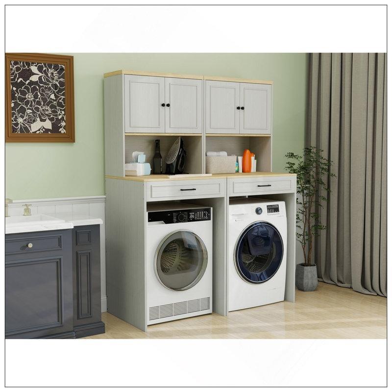 Antik Beyaz MDF Sahte Çekmeceli Raf Ayarlı Çamaşır Makinesi Dolabı-71x70x60 cm - 117870