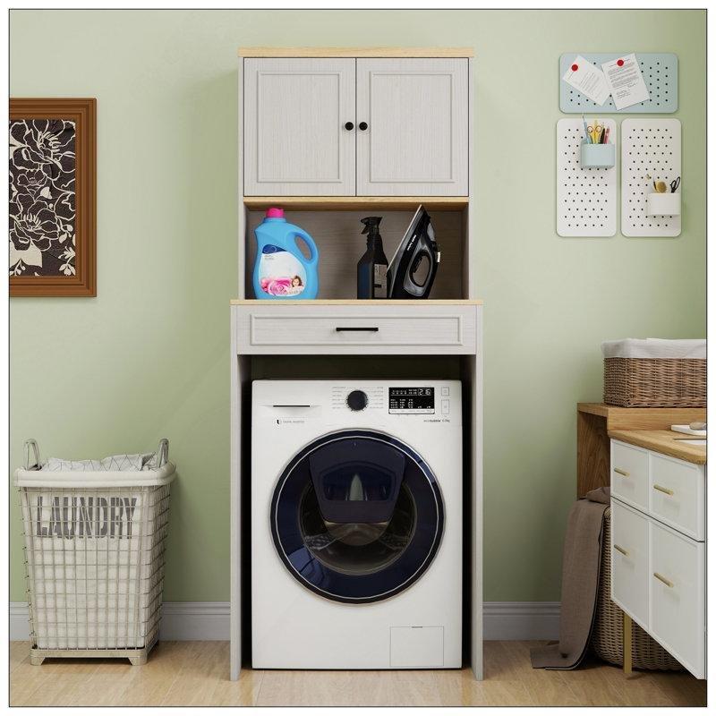 Antik Beyaz MDF Sahte Çekmeceli Raf Ayarlı Çamaşır Makinesi Dolabı-71x70x60 cm - 117870