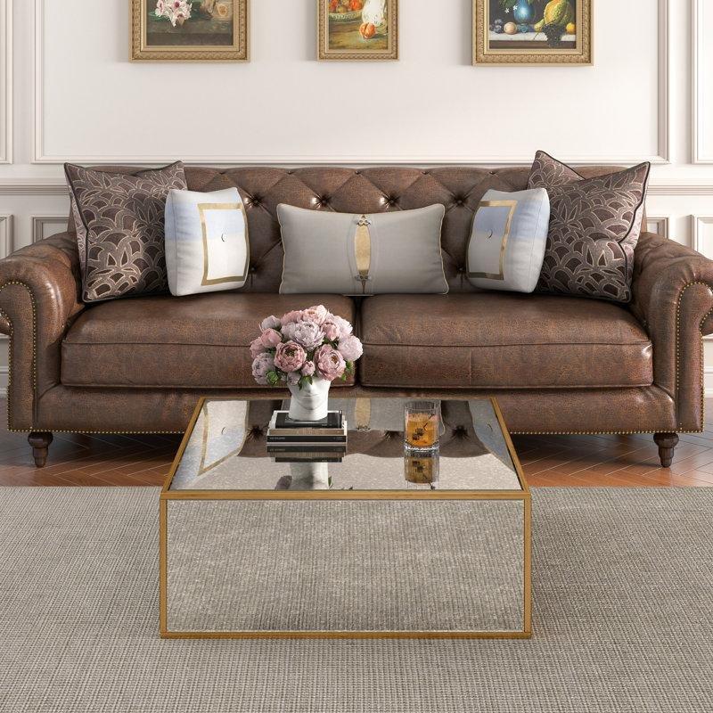 Antik Bronz Aynalı Cam Çizilmeye Dayanıklı Aynalı Cam Sehpa-36x101x101 cm - 117054