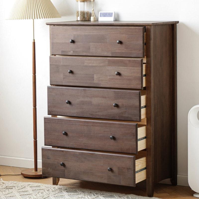 Antik Ceviz Rengi Masif Çam Ağacı Rustik 5 Çekmeceli Şifonyer - 89x127 cm - 122845