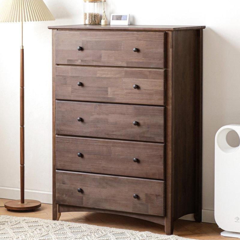 Antik Ceviz Rengi Masif Çam Ağacı Rustik 5 Çekmeceli Şifonyer - 89x127 cm - 122845