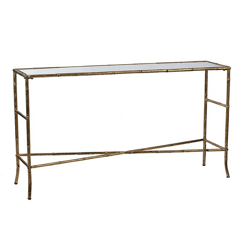 Antik Gold Aynalı Metal Bambu Dokulu Pirinç Dresuar - 144x36x77 cm - 132350