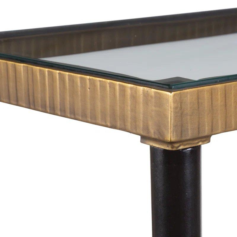 Antik Gold Siyah Metal Cam Tablalı Pirinç Dresuar - 102x31x82 cm - 132475