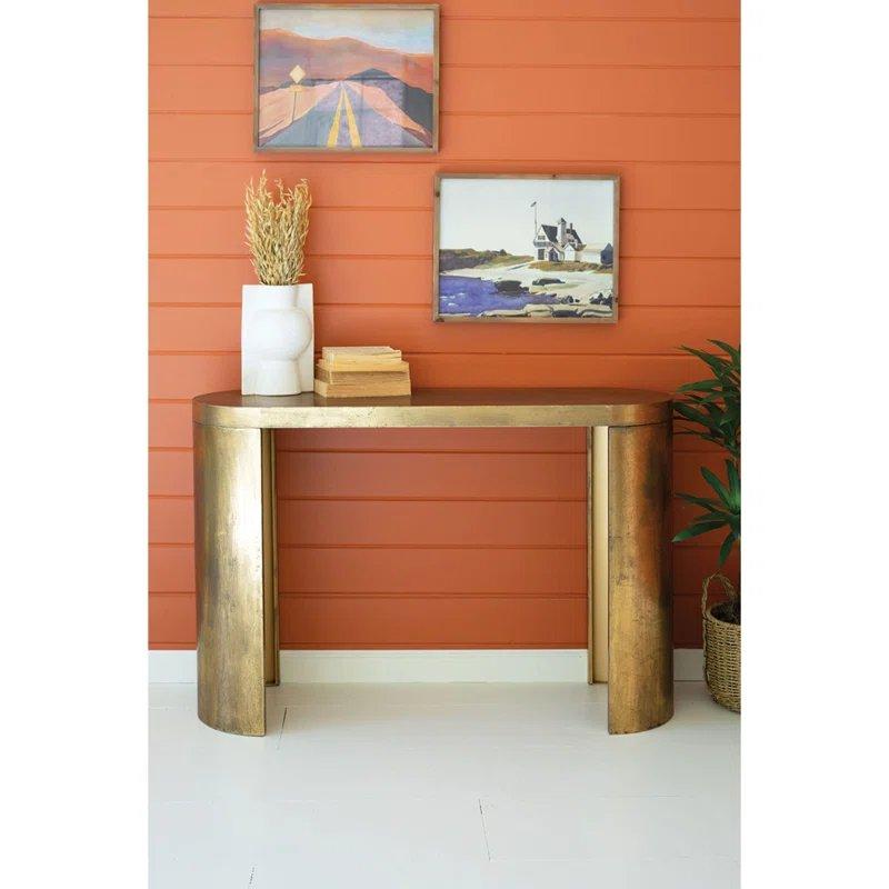Antik Renk Metal Gövde Oval Tasarım Pirinç Dresuar - 124x39x82 cm - 132608