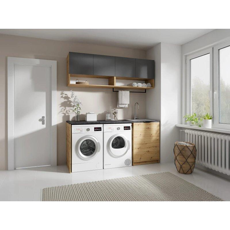 Antrasit Açık Doğal Renk Yonga Levha Melamin Kaplamalı Raflı Çamaşır Makinesi Dolabı-182x60x88 cm - 117978