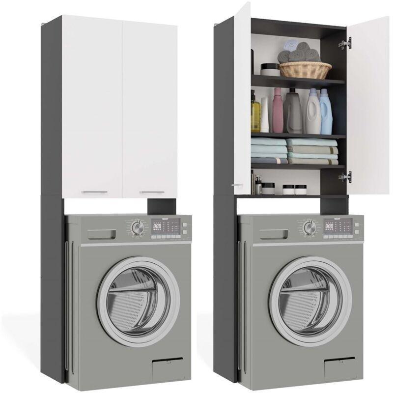 Antrasit Beyaz 16 mm Lamineli Yonga Levha Uzun Kapaklı Raflı Çamaşır Makinesi Dolabı-64x30x180 cm - 118007