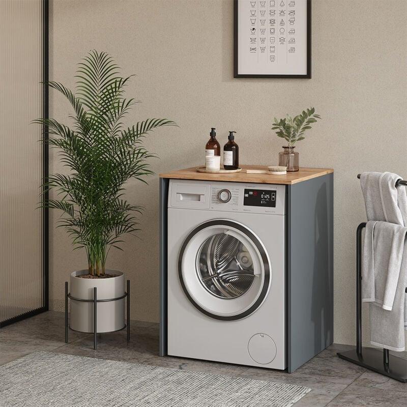 Antrasit Endüstriyel Ahşap Makine Bölmeli Çamaşır Makinesi Dolabı-68x89x60 cm - 118174