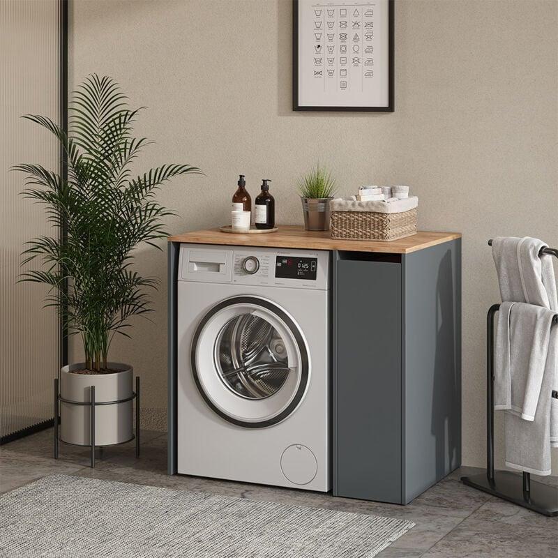 Antrasit Endüstriyel Ahşap Raflı Çamaşır Makinesi Dolabı-94x30x89 cm - 118171